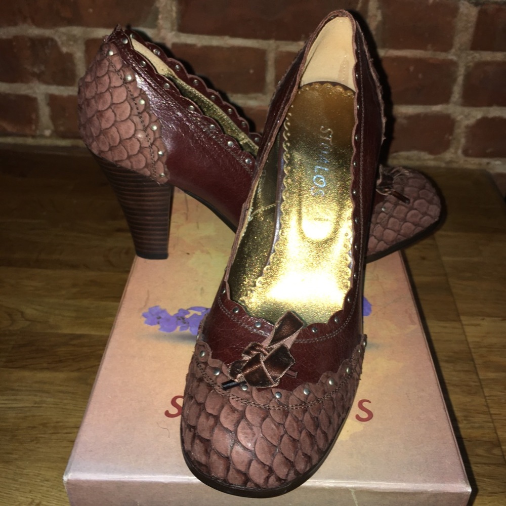 Stoalos leather snakeskin/studded heels